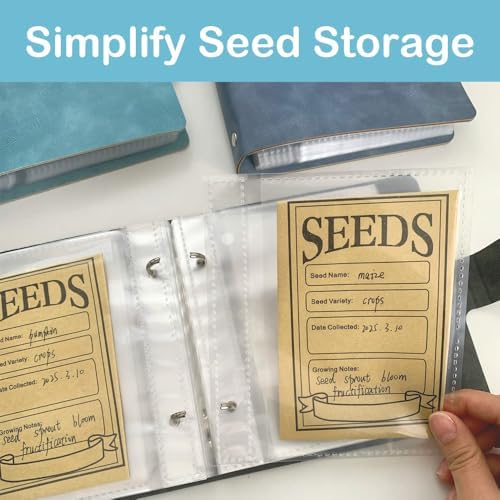 Seed Storage Organizer Binder, Seed Packet Organizer with 50 Clear Pockets