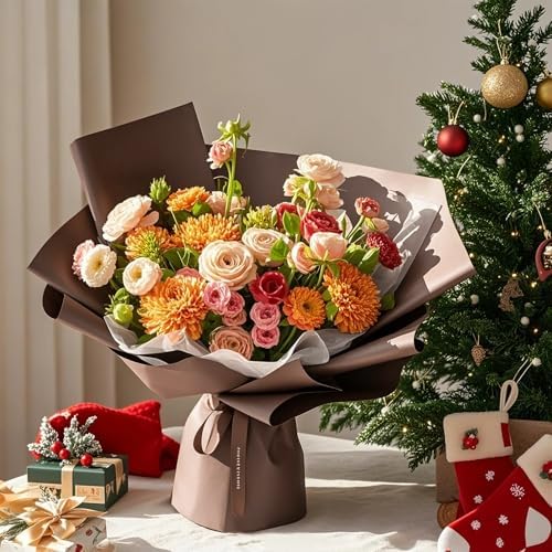 RUSPEPA 20 Sheets Flower Wrapping Paper, Waterproof Floral Bouquet Wrapping Paper, Florist Supplies Packaging for Birthday, Party, Wedding and DIY Crafts - Brown