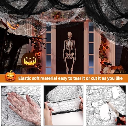 90Pcs Halloween Decorations White Black Creepy Gauze Spider Bats Set