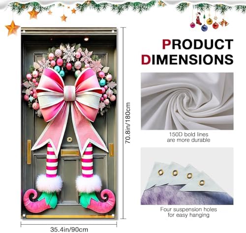BlissYard Christmas Door Cover Elf Bow 35x71 Inch Polyester