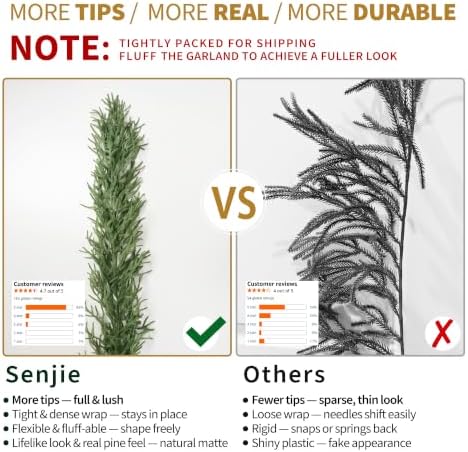6FT Christmas Norfolk Pine Garland Real Touch for Mantle Decoration