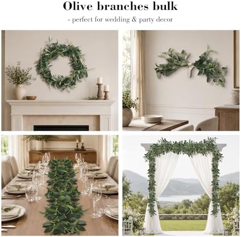 100PCS 10in Faux Olive Leaves Stems Bulk for Wedding Hotel Decor