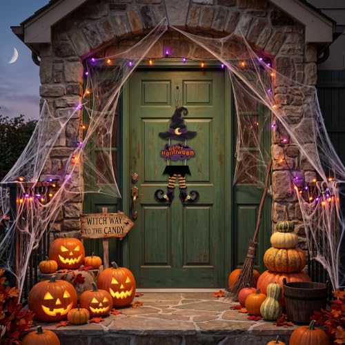 Halloween Door Sign Witch Legs Wreath Decorations Witch Happy Door Sign