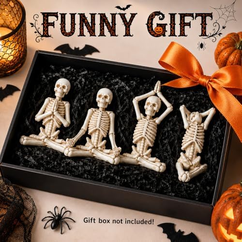 Halloween Yoga Skeletons Statue Set of 4 Skull Figurines Decorations Decor