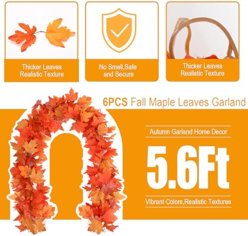 Joyhalo 6 Pack Fall Garland with Orange Leaves