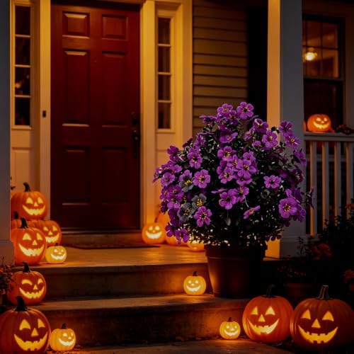 Halloween Artificial Flowers with Ground Stake, 22 inch Halloween Artificial Topiary Ball Flowers for Outdoor Witch Purple