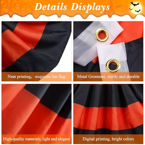 Newwiee 4 Pcs 4 x 2 ft Halloween Flag Bunting Half Fan Hanging Pleated Flag Banner with 3 Grommets for Halloween Indoor Outdoor House Holiday Yard Decorations Party Props, Black Orange