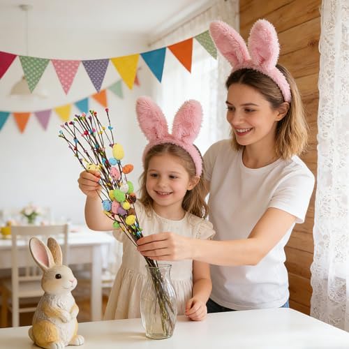 Puluole 26Pcs Easter Decorations for Home - Faux Vine with Berries and Easter Eggs Picks and Sprays Spring Floral Picks Vase Artificial Flowers Arrangements Centerpiece Easters Garland Decor