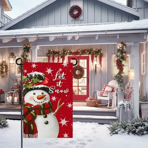 Christmas Snowman Garden Flags Xmas Garden Flag Double Sided 12X18 Inch Winter Snowflakes Yard Flag for Outside Lawn Yard Decor
