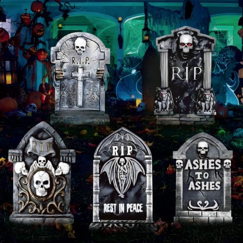 25.2inch DIY Halloween Decorations Tombstones Outdoor - 5PCS Halloween Yard Signs Decorations, Halloween Graveyard Tombstones for Graves Gravestones