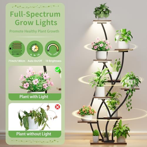 Plant Stand Indoor with Grow Light - 2 Pack Lighted Large Plant Shelf Tall