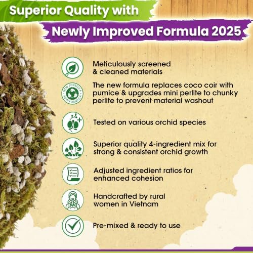 DUSPRO 4in1 Orchid Potting Mix for Repotting, Pre-Mixed & Ready to Use, 1QT