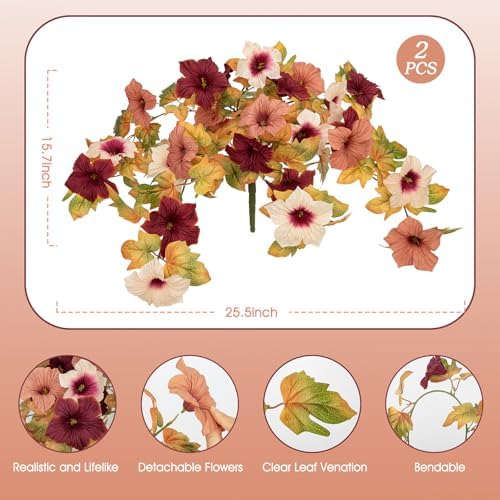 Ouddy Decor Artificial Fall Flowers for Outdoors Decor, Orange Brown, 2 Pcs