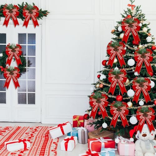 Moucuny 6 Pcs Christmas Velvet Bows Red 5 x 6 Inch for Tree