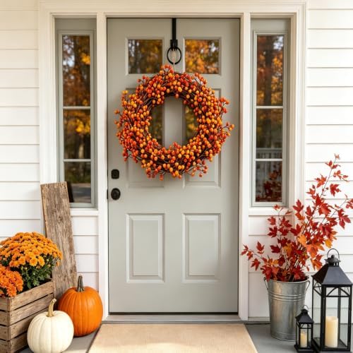 Fangoo 6 Pcs 20.7 Inch Fall Berry Stems Faux Orange Berry Stems for Vase