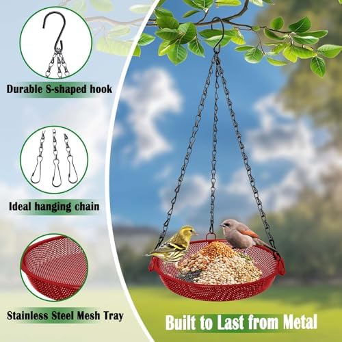 Hanging Platform Bird Feeder, 9 in, Red
