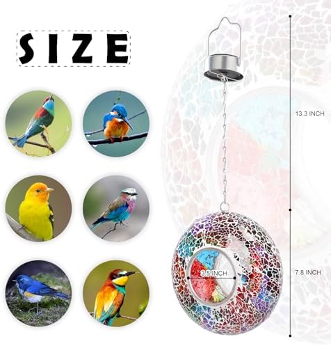 VCUTEKA Bird Feeder, Fly Through Mosaic Solar Birdfeeder for Garden Decor