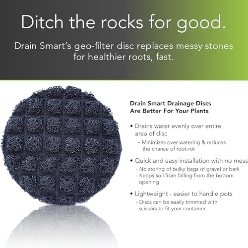 Drain Smart 3D Mesh Planter Pot Drainage Insert Disc – Made in USA – Keeps Soil in, Lets Water Drain Out – Cleaner, Lighter Alternative to Gravel for Indoor & Outdoor Planters (6" – 5 Pack)