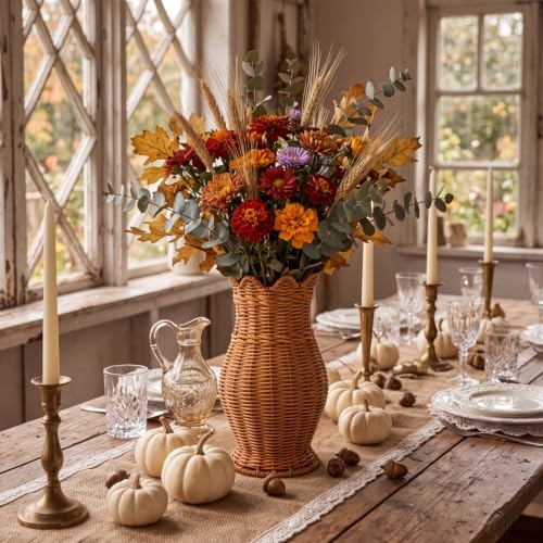 Domensi 12" Handwoven Rattan Wicker Vase Fall Autumn Home Vase Farmhouse