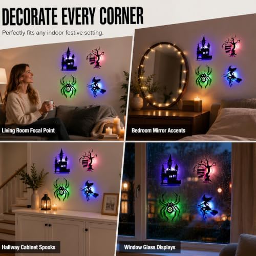 Halloween LED Wall Decor Lights 3D Bat Witch Stickers Window Clings (X2)