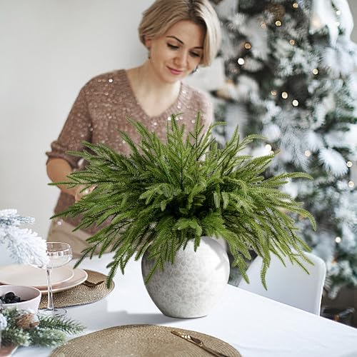 PURPLE STAR 1N 15 Pcs Christmas Norfolk Pine Branches, 19" Extra Length Fake Greenery Norfolk Pine Stems Sprigs, Artificial Xmas Branches Plants Pines Needles for DIY Craft Garland Home Garden Decor