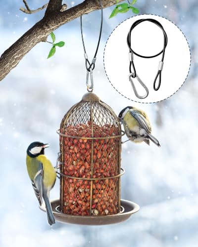 Bird Feeder Hanging Cable with Carabiner Hooks, Rust-Resistant Stainless Steel PVC Coated Wire Rope Chain for Tree Outdoor Garden Backyard Decor, 4 Pack 18 Inch