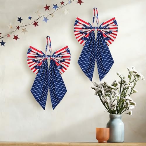 Suncalla 2 Pcs Blue Eagle 4th of July Patriotic Wreath Bows 18'' x 12''