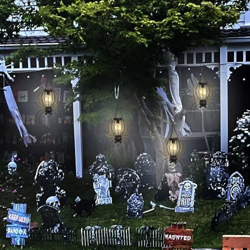20 Inch Halloween Spider Solar Outdoor Lanterns, Metal Waterproof Hanging LED Lights for Outside Yard Garden Patio Pathway Tree.