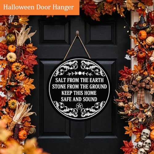 Witchy House Blessing Wooden Hanging Sign for House Front Door, Home Protection Spell Sign for Housewarming, Salt From The Earth