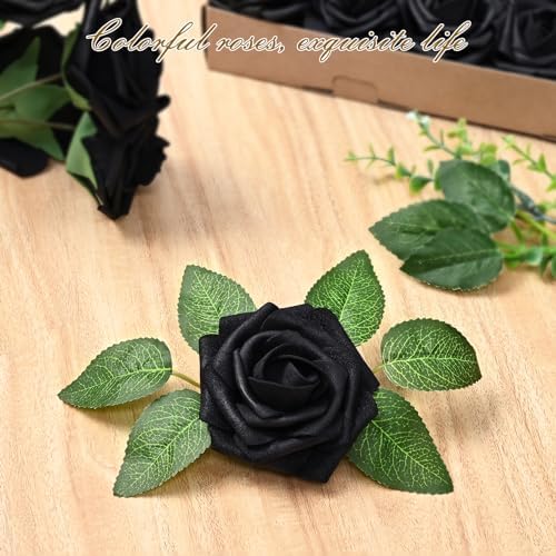 BLEUM CADE 16Pcs Artificial Flowers Fake Foam Roses with Stems for Wedding