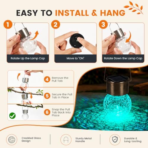 GIGALUMI Solar Hanging Lights Outside Solar Christmas Decoration Light 12Pc