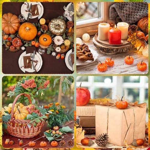 Yookeer 120pcs Fall Mini Pumpkins Artificial Acorn Pine Cone, Classic Color