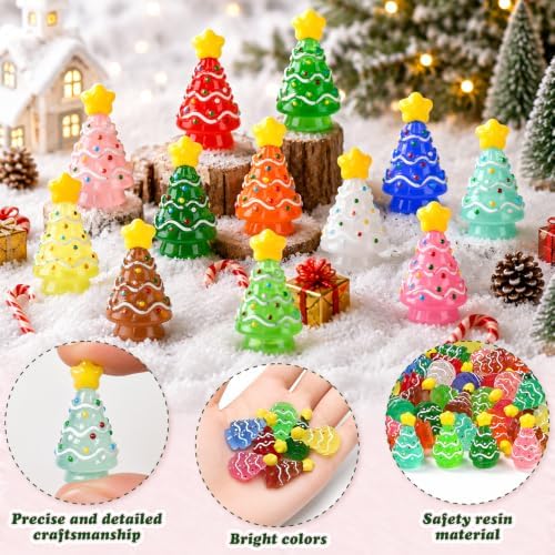 DIYDEC 24pcs Luminous Christmas Mini Resin Tree Figures Toys