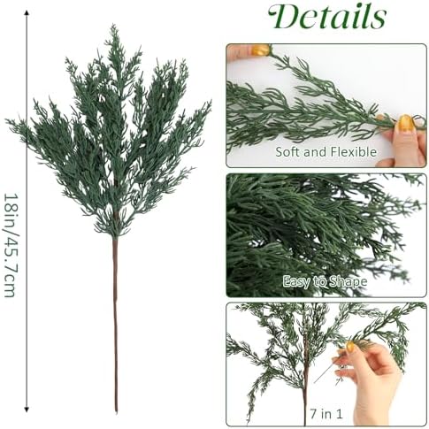 16PCS Christmas Cedar Pine Stems Branches Decor Artificial Greenery Picks