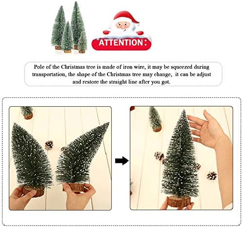 Desktop Miniature Christmas Trees Mini Pine Tree 4pcs with Snow and Wood Base for Xmas Holiday Party Home Tabletop Decor (4pcs)