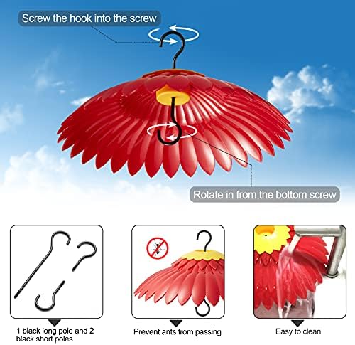 Beserie Squirrel Baffle Hummingbird Feeder Shade Cover Dome Shield Hang from Bird Feeders for Outdoors Squirrel Proof Protect Feed Red Yellow Attract Hummingbirds Moat Proof-14inch(Red)