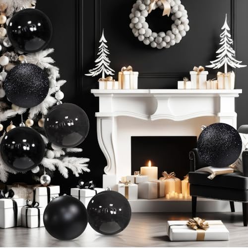 Yerliker 8 Pack 6 Inch Large Christmas Ornament Hanging Balls, Black