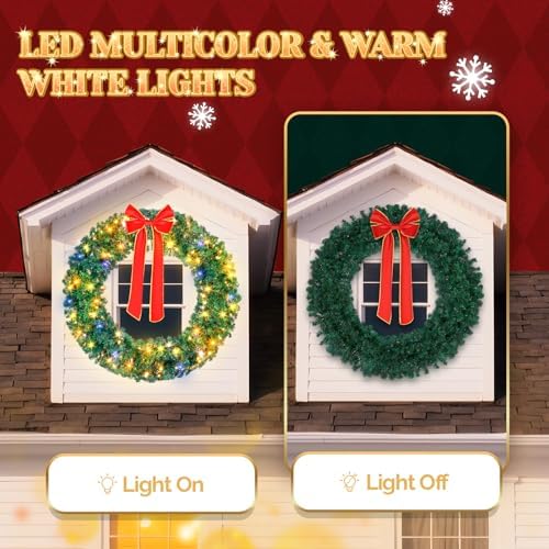 VINGLI 60 Inch Christmas Wreath Dual Color Fence, Party Decor, Plug-in LED