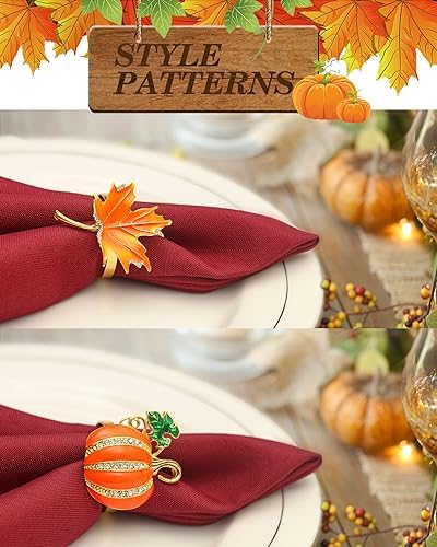 KPOSIYA Thanksgiving Napkin Rings, Fall Napkin Holders, Pumpkin, 6pcs