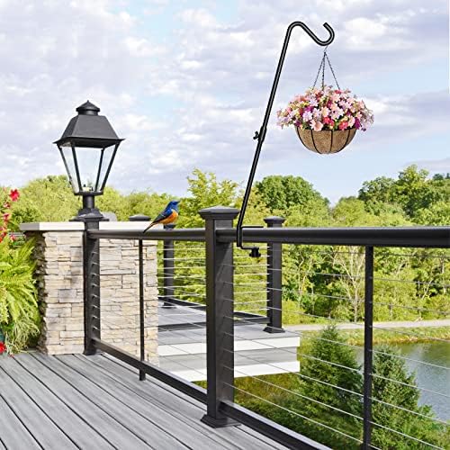 FEED GARDEN 2 Pack 29 Inch Adjustable Deck Hook,Solid Steel Deck Hangers for Bird Feeders,Lanterns, Flower Basket and Suet Baskets with Clamp,Black