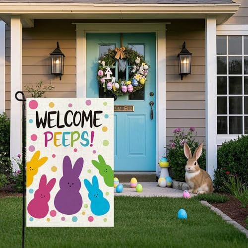 Welcome Easter Garden Flag 12x18in, Double Sided Bunny Flag for Yard