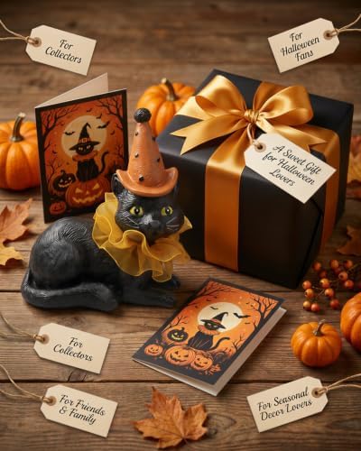 iStatue Halloween Decoration Indoor Resin Cat Witch Figurine (Black Cat)