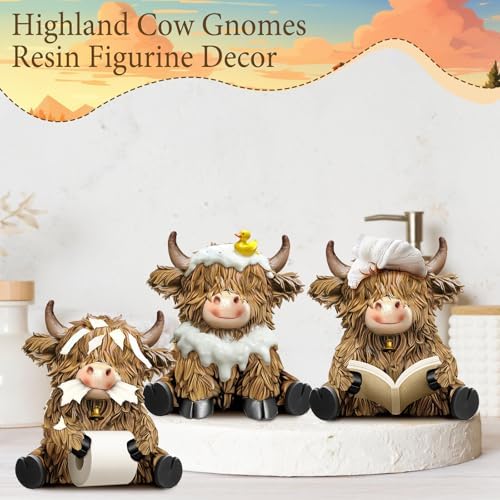 3 Pcs Highland Cow Bathroom Figurines Decor, Resin Bathroom Decor