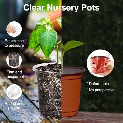Bonviee Clear Nursery Pots with Drainage Holes, 4/5/7 Inch, 30-Pack