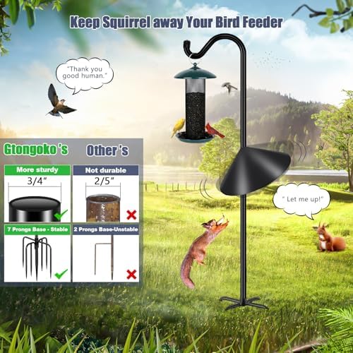 Gtongoko 92'' Shepherds Hook Bird Feeder Pole with 19'' Squirrel Baffle