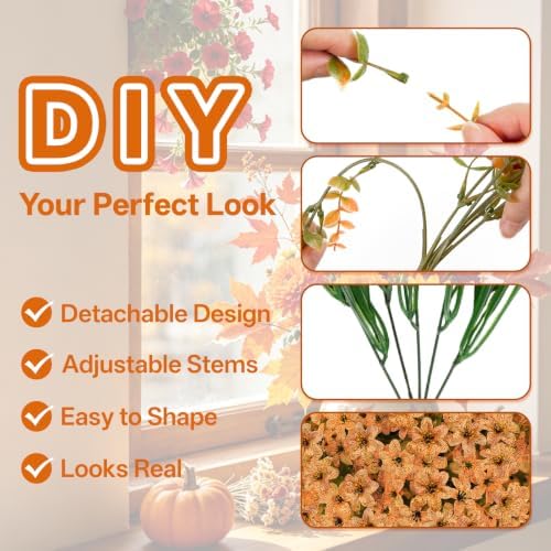 15 PCS Artificial Fall Flowers for Outdoors, Six-Petaled Faux Silk Mums