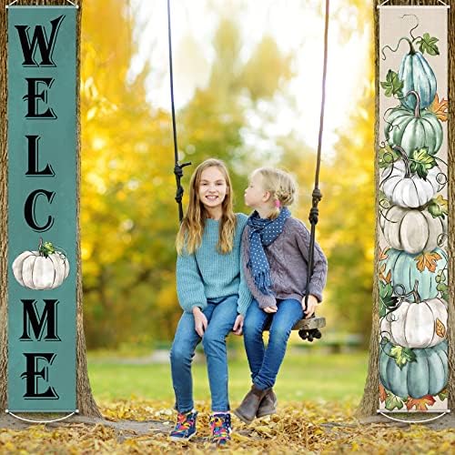 Tiamon Fall Door Banners Welcome Pumpkin Autumn Porch Sign