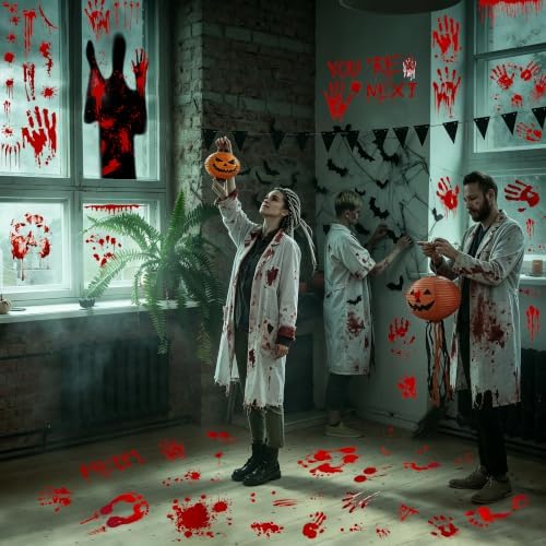 67PCS Bloody Halloween Decor, Handprint Halloween Window Clings for Home