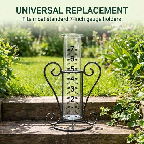 Rain Gauge Replacement Tubes (2-Pack), Larger Font for Clear, Easy Reading, Transparent Material for Durability, 7-inch Capacity with Dual-Scale Measurement for Accuracy, Includes 2 Cleaning Brushes
