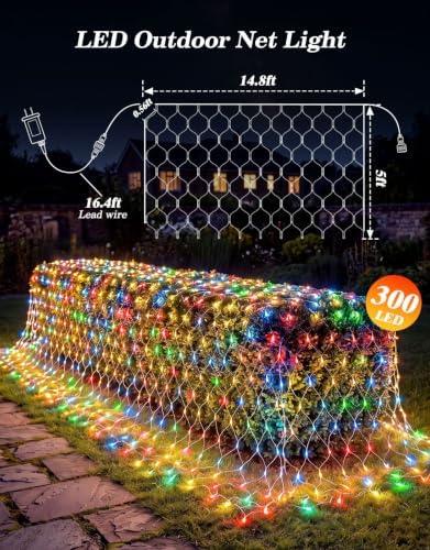 14.8x5FT Christmas Net Lights Outdoor Plug in with 8 Modes